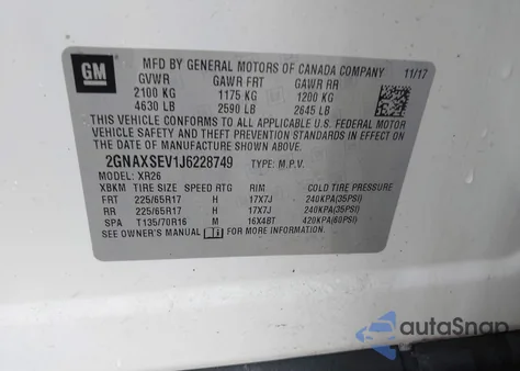 2018 Chevrolet Equinox Lt z USA, uszkodzony, nr VIN 2GNAXSEV1J6228749